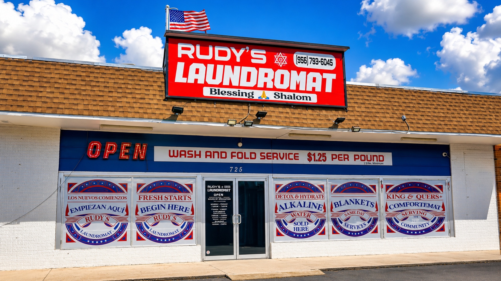 Rudy's Laundromat storefront in Weslaco, TX